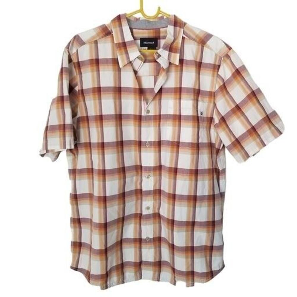 Marmot Mens Organic Cotton Shirt Size L Checker Gorpcore Outdoor Weekend Casual